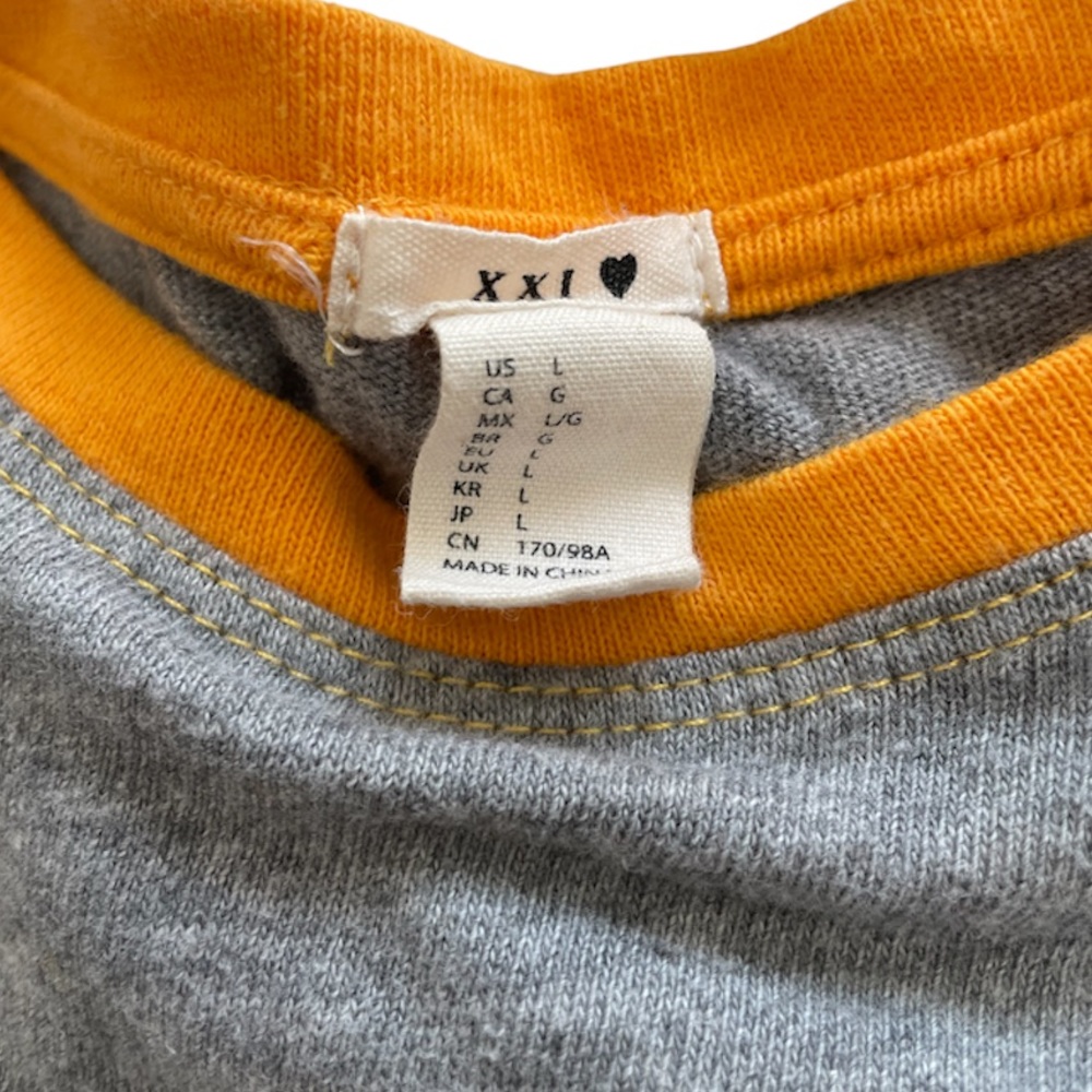 Forever 21 I Woke Up Like This Grey & Yellow Ringer Short Sleeve Crop Top - Picture 5 of 6